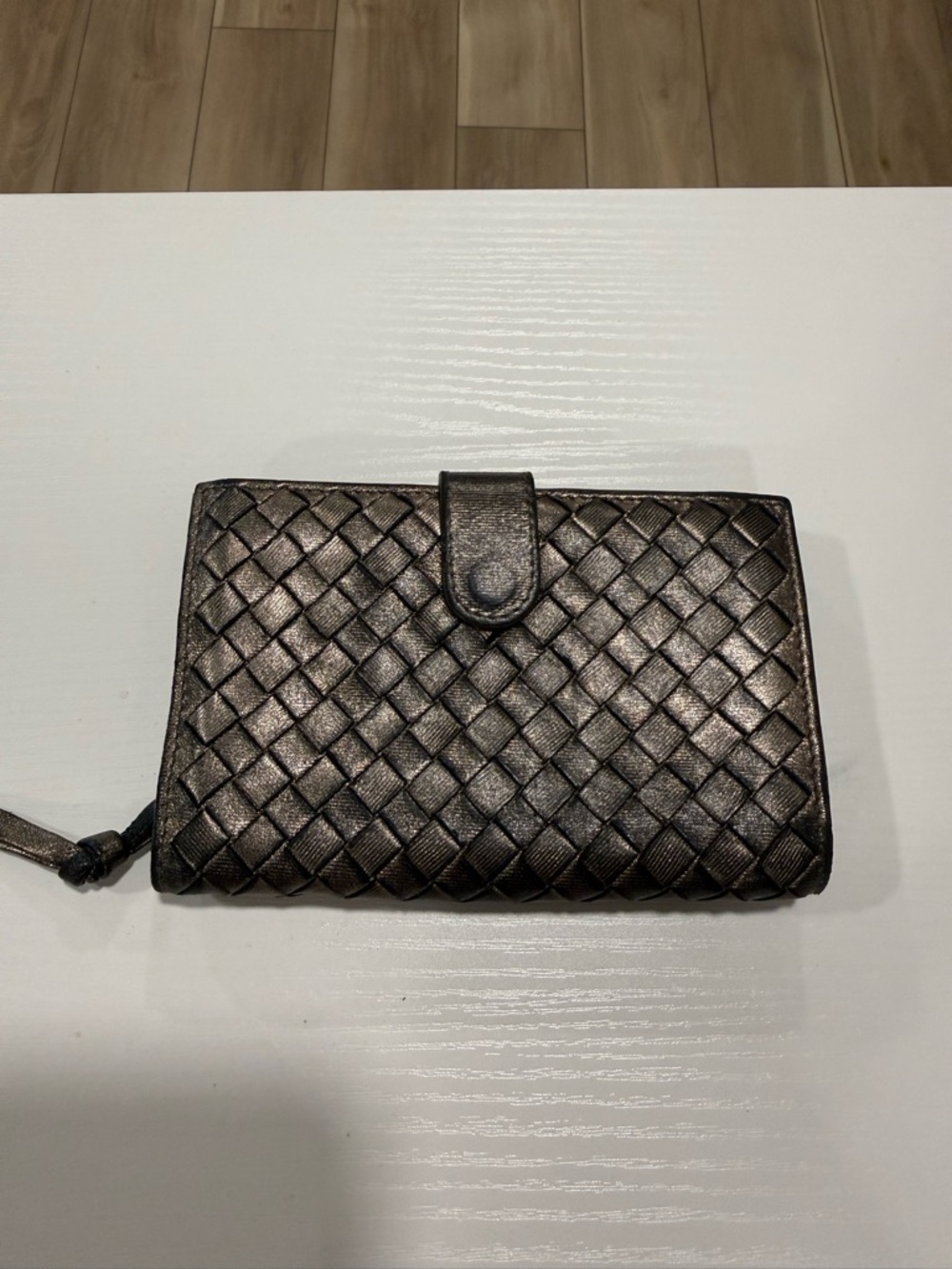 Bottega Veneta Metallic Shiny Intrecciato Leather Wallet